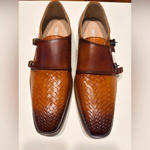 Stacy Adams Torrance Men’s Size 12 Tan Woven Leather Monk Strap Dress Shoes–New